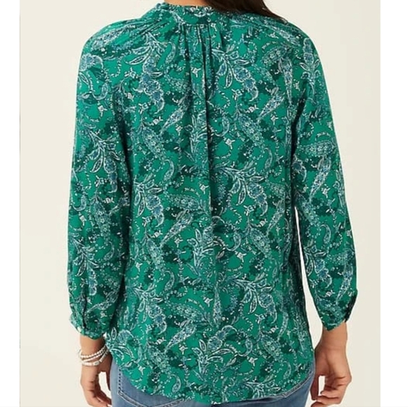 J. Jill Womens Ruffled Satin Top Paisley Tunic Top Button Up Cottagecore Green L - Picture 2 of 13